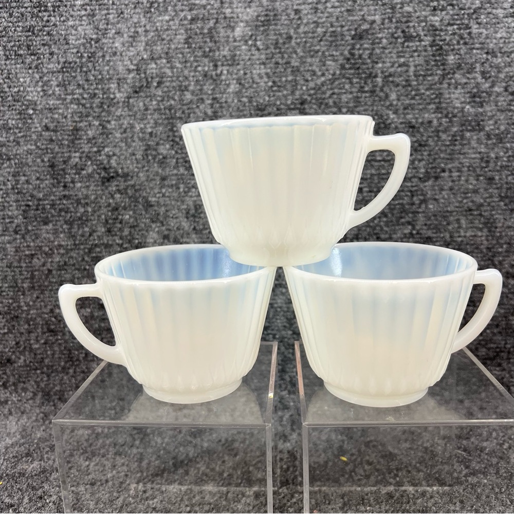 Lot Of 3 VTG Petalware Monax White 2 5/8” Milk Glass By Macbeth Evans